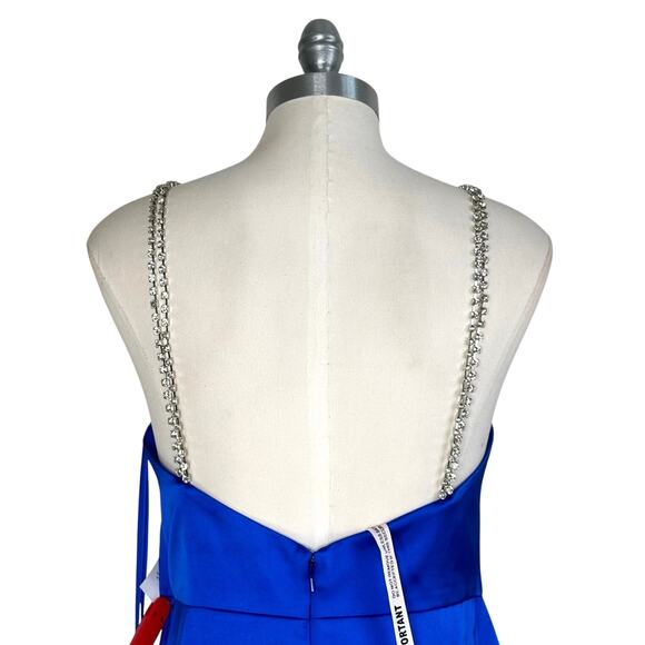 Mac Duggal Ieena 55691 Rhinestone Strap Satin Mini Dress Cobalt Blue - Picture 7 of 11